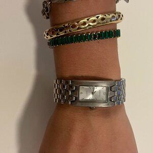 silver vintage watch rectangle